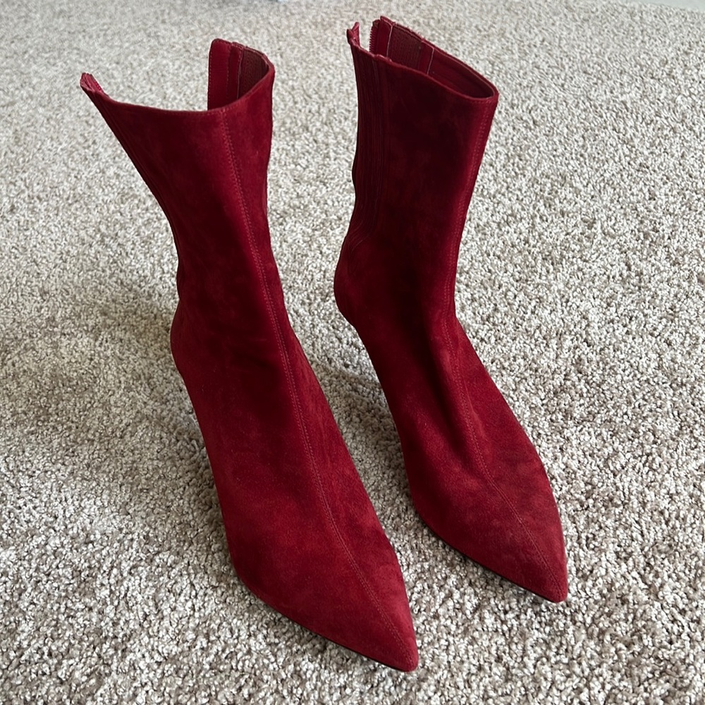 Aquazzura 85m red suede boot